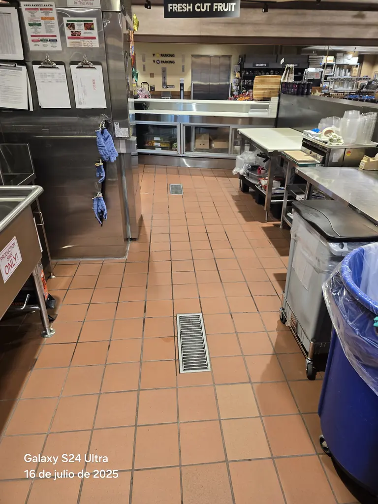 Commercial kitchen quarry tile and floor drains cleaned