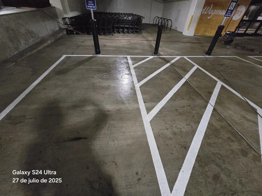 Parking deck striping cleaned and made legible again