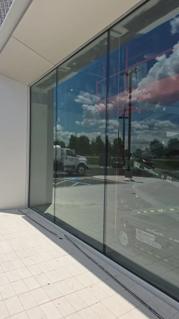 Curtain wall glass cleaned on a new commercial building